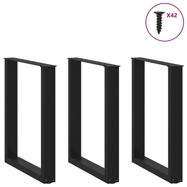 vidaXL Dining Table Legs U-Shape 3 pcs Black 70x(72-73) cm Steel