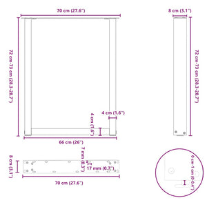 vidaXL Dining Table Legs U-Shape 3 pcs. White 70x(72-73) cm Steel