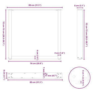 vidaXL Dining Table Legs U-shaped 3 pcs White 80x(72-73) cm Steel