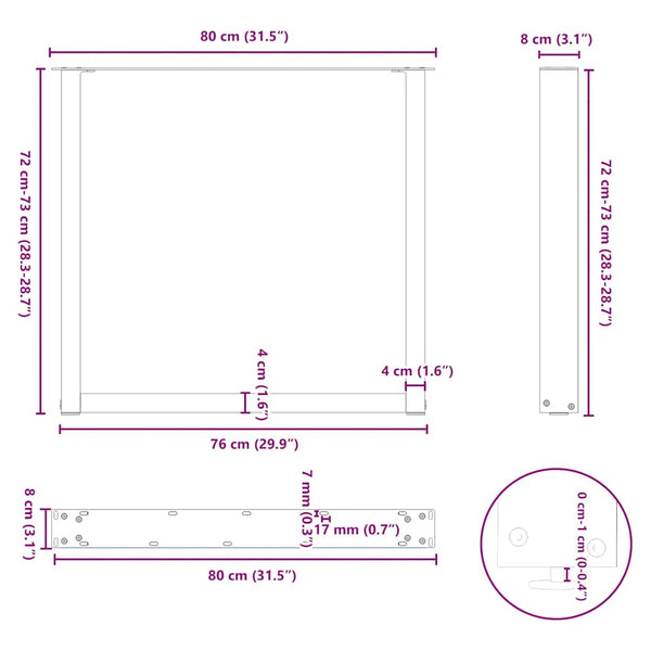 vidaXL Dining Table Legs U-shaped 3 pcs White 80x(72-73) cm Steel