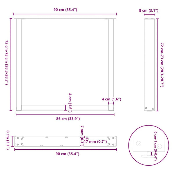 vidaXL Dining Table Legs U-shaped 3 pcs Black 90x(72-73) cm Steel