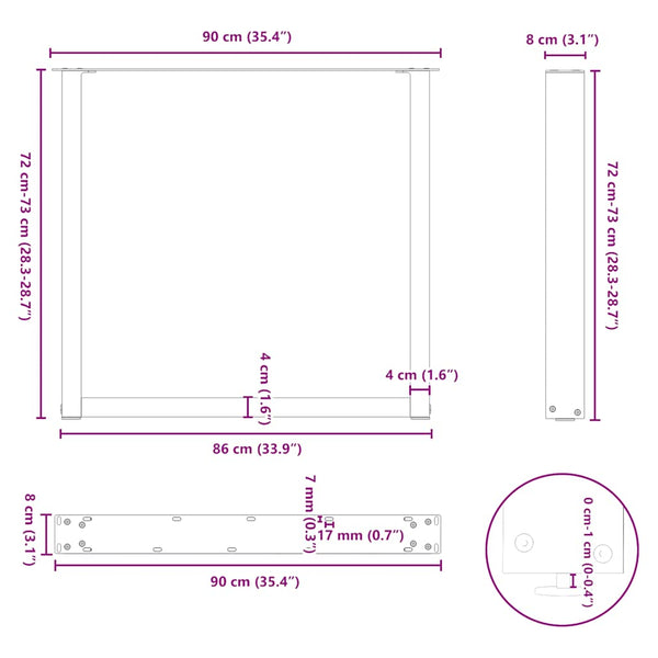 vidaXL Dining Table Legs U-shaped 3 pcs. White 90x(72-73) cm Steel