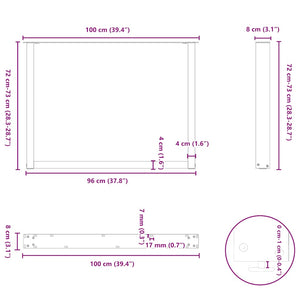 vidaXL Dining Table Legs U-Shape 3 pcs Anthracite 100x(72-73) cm Steel
