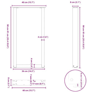 vidaXL Bar Table Legs U-shaped 2 pcs Black 40x(90-91) cm Steel