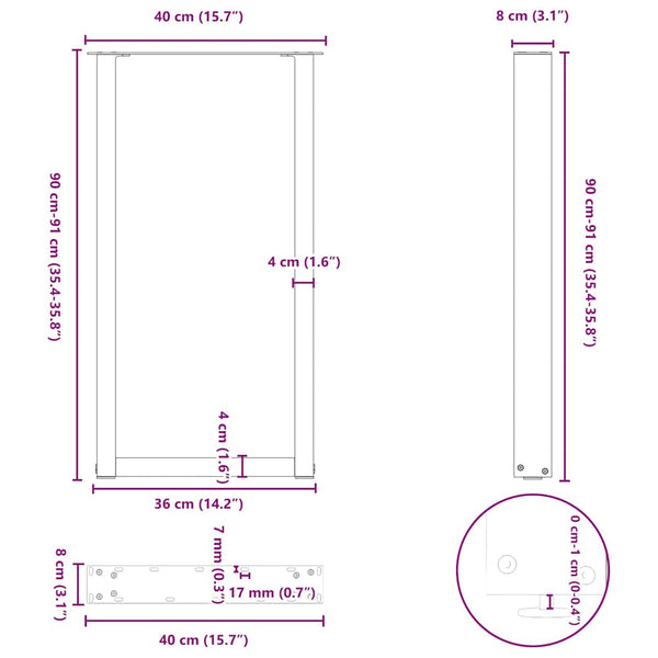 vidaXL Bar Table Legs U-shaped 2 pcs. Raw Steel 50x(90-91) cm Steel