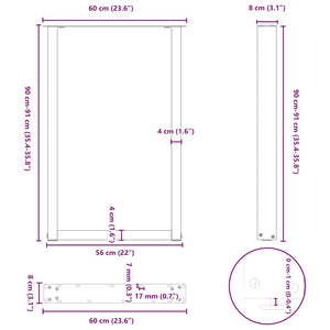 vidaXL Bar Table Legs U-shaped 2 pcs. Untreated Steel 60x(90-91) cm Steel