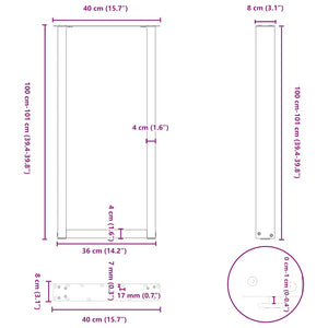 vidaXL Bar Table Legs U-shaped 2 pcs. Anthracite 40x(100-101) cm Steel