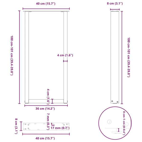 vidaXL Bar Table Legs U-shaped 2 pcs. Raw Steel 40x(100-101) cm Steel