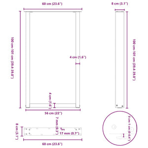 vidaXL Bar Table Legs U-shaped 2 pcs. Raw Steel 60x(100-101) cm Steel