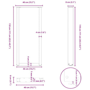 vidaXL Bar Table Legs U-shaped 2 pcs. Black 40x(110-111) cm Steel