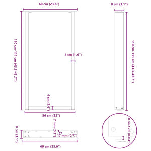 vidaXL Bar Table Legs U-shaped 2 pcs. Black 60x(110-111) cm Steel