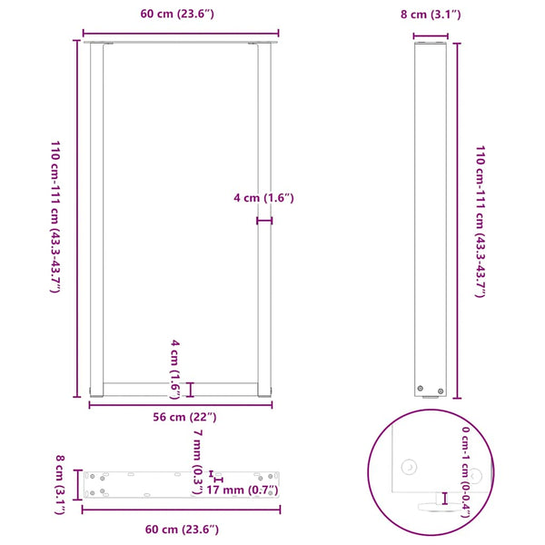 vidaXL Bar Table Legs U-Shape 2 pcs. Anthracite 60x(110-111) cm Steel
