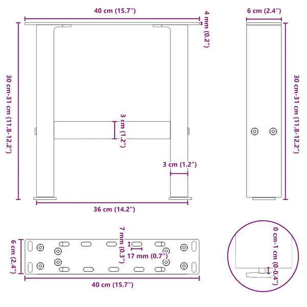 vidaXL Coffee Table Legs Black 2 pcs. 40x(30-31) cm Steel