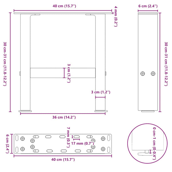 vidaXL Coffee Table Legs Anthracite 2 pcs. 40x(30-31) cm Steel