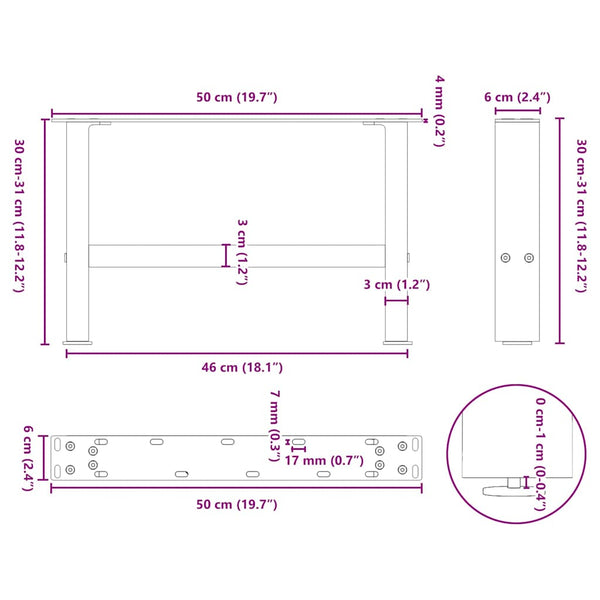 vidaXL Coffee Table Legs Black 2 pcs 50x(30-31) cm Steel