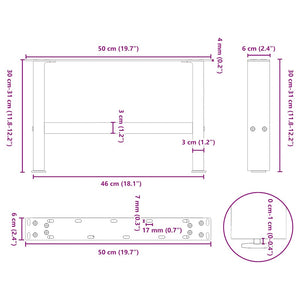 vidaXL Coffee Table Legs White 2 pcs 50x(30-31) cm Steel