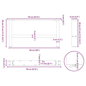 vidaXL Coffee Table Legs Black 2 pcs 70x(30-31) cm Steel