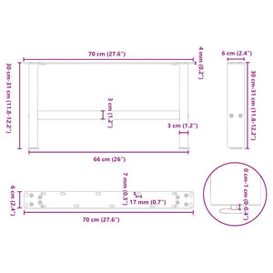 vidaXL Coffee Table Legs White 2 pcs. 70x(30-31) cm Steel