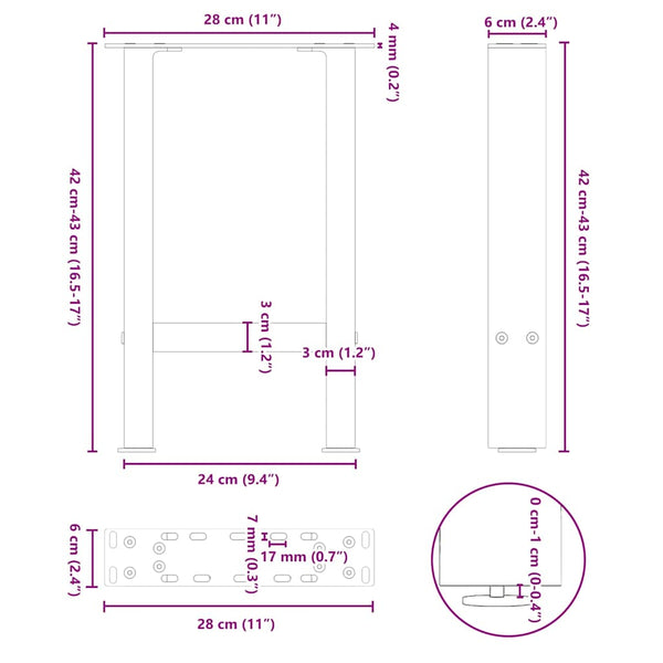 vidaXL Coffee Table Legs Black 2 pcs 28x(42-43) cm Steel