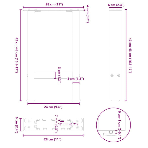 vidaXL Coffee Table Legs Anthracite 2 pcs. 28x(42-43) cm Steel
