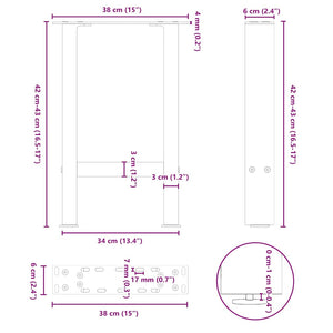 vidaXL Coffee Table Legs Anthracite 2 pcs. 38x(42-43) cm Steel