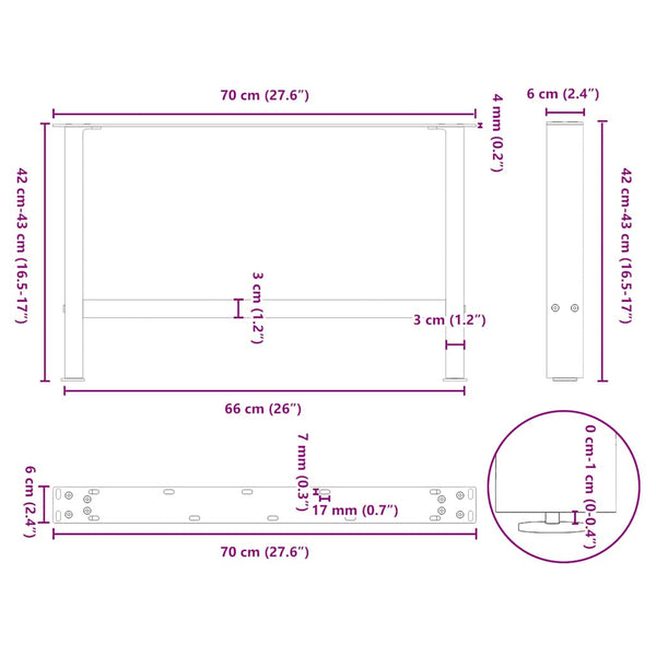 vidaXL Coffee Table Legs Anthracite 2 pcs. 70x(42-43) cm Steel