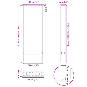 vidaXL Console Table Legs Black 2 pcs. 28x(72-73) cm Steel