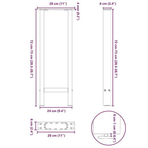 vidaXL Console Table Legs Anthracite 2 pcs. 28x(72-73) cm Steel