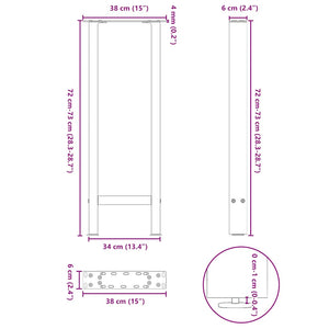 vidaXL Console Table Legs Black 2 pcs 38x(72-73) cm Steel
