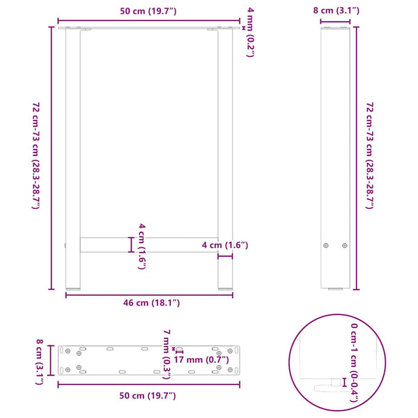 vidaXL Dining Table Legs Black 2 pcs 50x(72-73) cm Steel