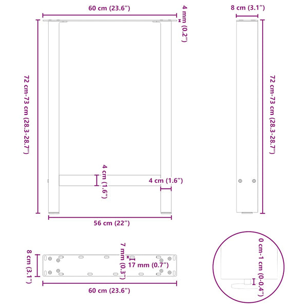 vidaXL Dining Table Legs Anthracite 2 pcs. 60x(72-73) cm Steel