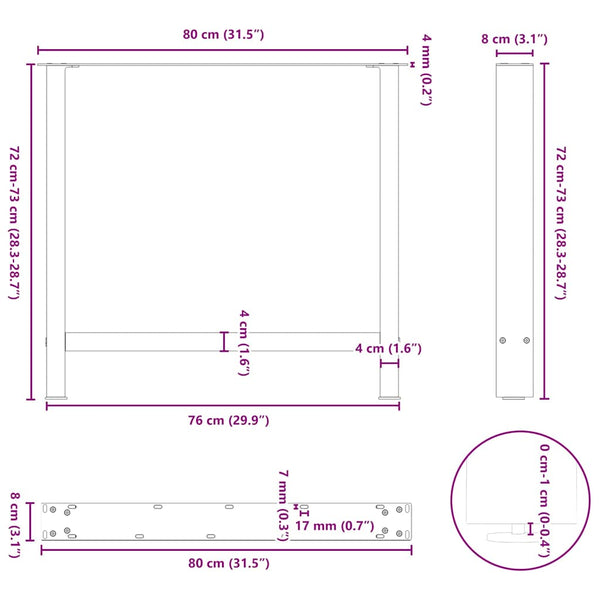 vidaXL Dining Table Legs Black 2 pcs 80x(72-73) cm Steel