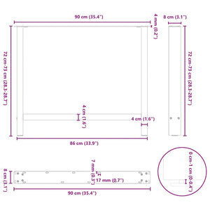 vidaXL Dining Table Legs Black 2 pcs 90x(72-73) cm Steel