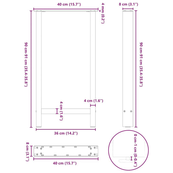 vidaXL Bar Table Legs Black 2 pcs 40x(90-91) cm Steel