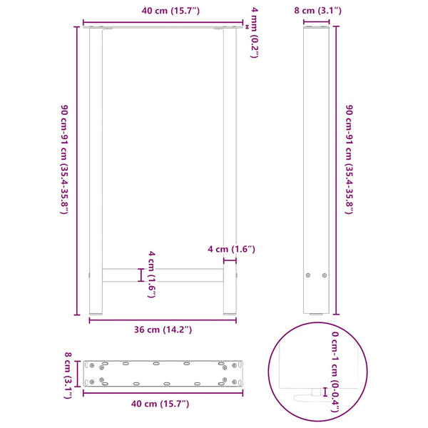 vidaXL Bar Table Legs Natural Steel 2 pcs. 40x(90-91) cm Steel