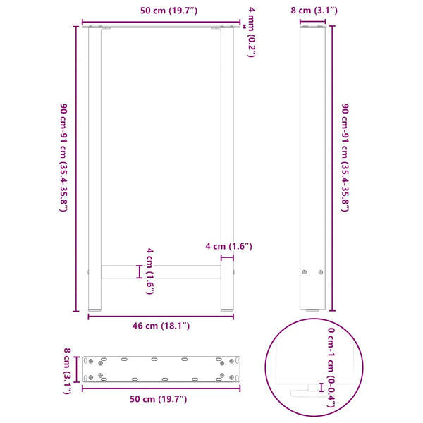 vidaXL Bar Table Legs Natural Steel 2 pcs. 50x(90-91) cm Steel