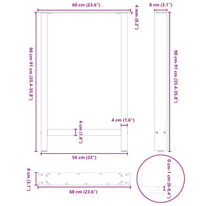 vidaXL Bar Table Legs Natural Steel 2 pcs 60x(90-91) cm Steel