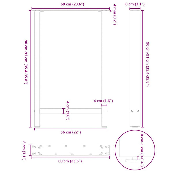 vidaXL Bar Table Legs Natural Steel 2 pcs 60x(90-91) cm Steel
