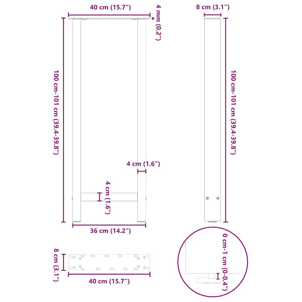 vidaXL Bar Table Legs White 2 pcs 40x(100-101) cm Steel