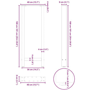 vidaXL Bar Table Legs Natural Steel 2 pcs 40x(100-101) cm Steel