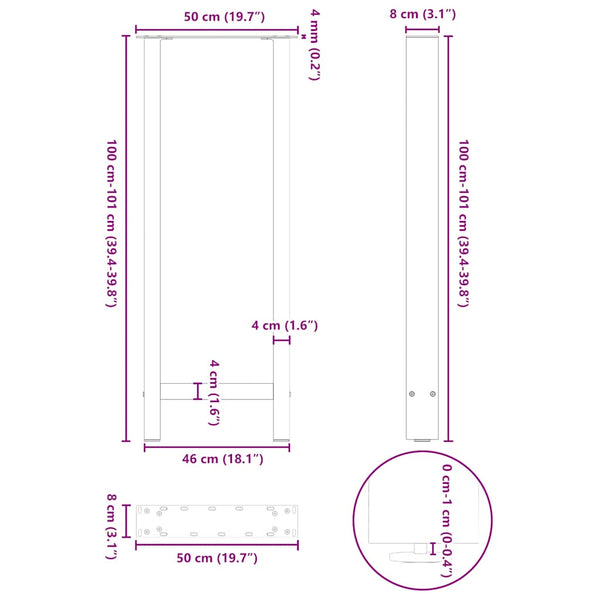vidaXL Bar Table Legs White 2 pcs 50x(100-101) cm Steel