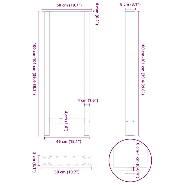 vidaXL Bar Table Legs Anthracite 2 pcs. 50x(100-101) cm Steel