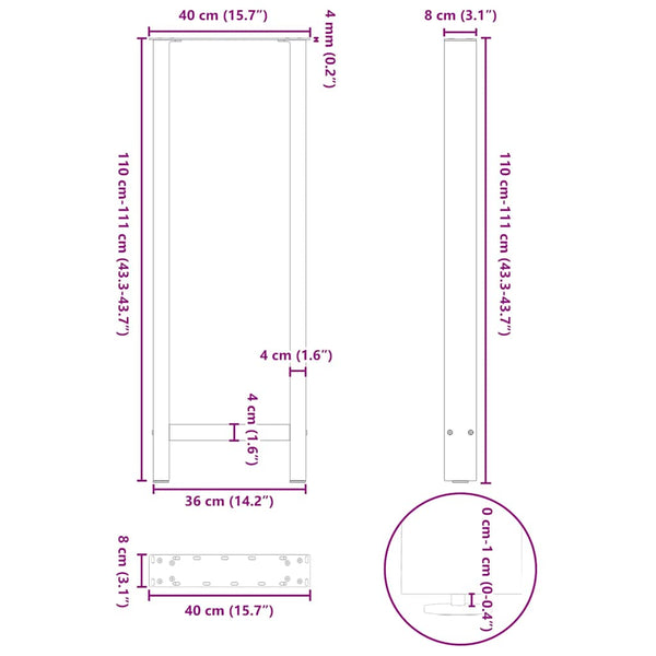 Weiße Bartischbeine, 40x110-111 cm, 2er Set