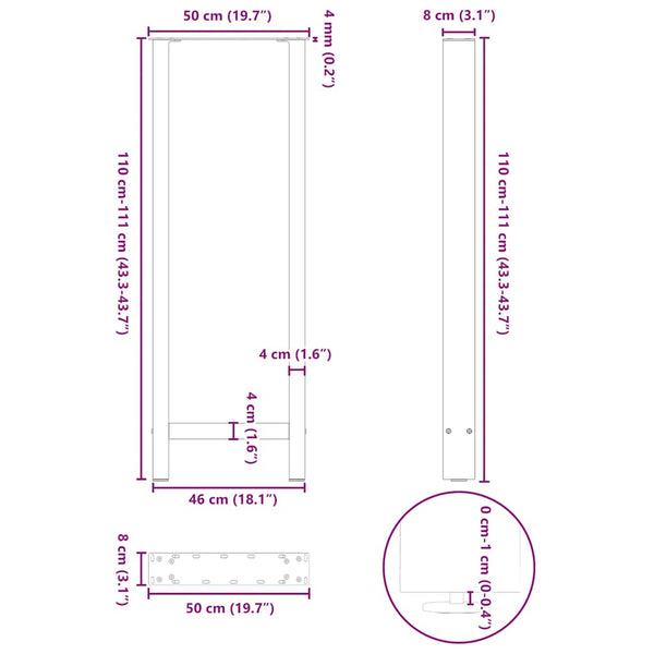 Bartischbeine Anthrazit 50x110 cm, 2er Set