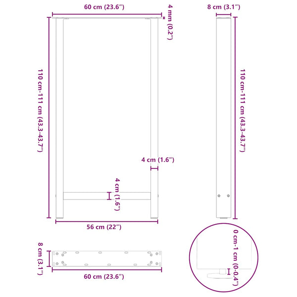 Schwarze Bartischbeine, 60x110-111 cm, 2er-Set
