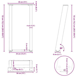 vidaXL Console Table Legs U-Shape 2 pcs. White 38x(72-73) cm Steel