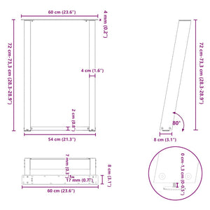 vidaXL Dining Table Legs U-shaped 2 pcs. Black 60x(72-73) cm Steel