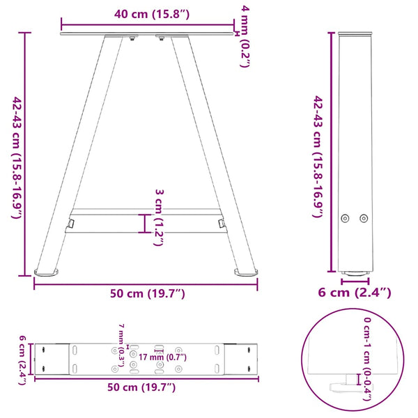 vidaXL Coffee Table Legs A-frame 2 pcs. White 50x(42-43) cm Steel