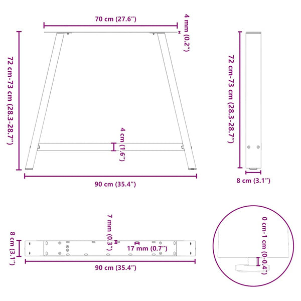 vidaXL Dining Table Legs A-shape 2 pcs White 90x(72-73) cm Steel