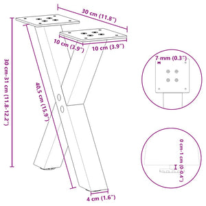 vidaXL Coffee Table Legs X-Shape 2 pcs White 30x(30-31) cm Steel